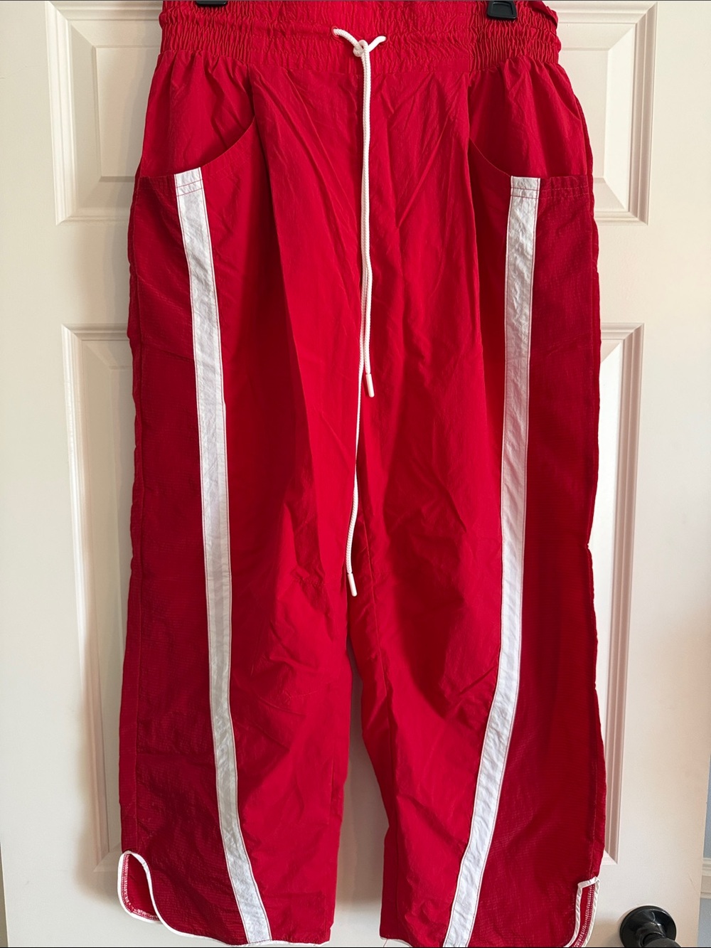 Free People Red Track Joggers with White Side Stripe
